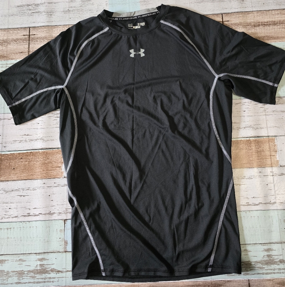 Under Armour Black Short Sleeve Compression Shirt with White Stitching